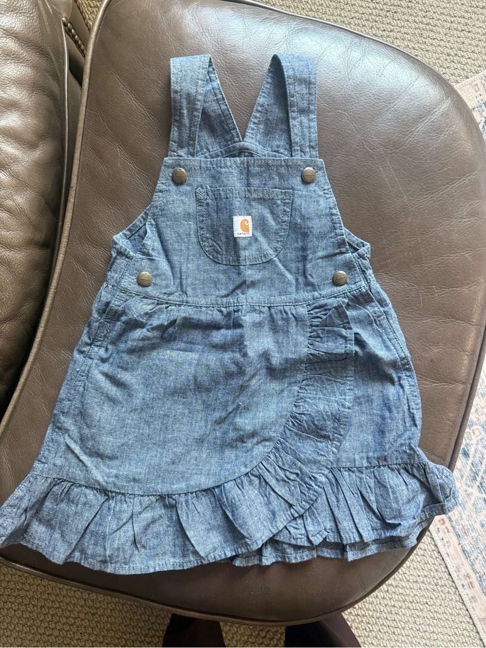 Carhartt Blue Denim Ruffled Overall Dress for Kids